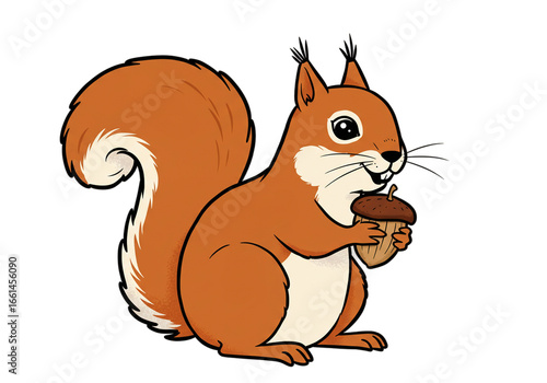 Cute Cartoon Squirrel with Acorn Illustration png, isolated on transparent background