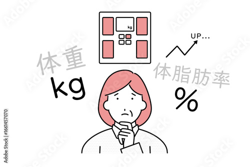 体重の増加や体脂肪率の上昇に悩む中年の女性のイラスト