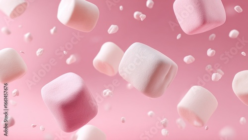Floating marshmallows in soft pink