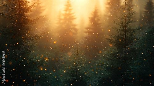 Enchanting Golden Lights in a Mystical Winter Forest