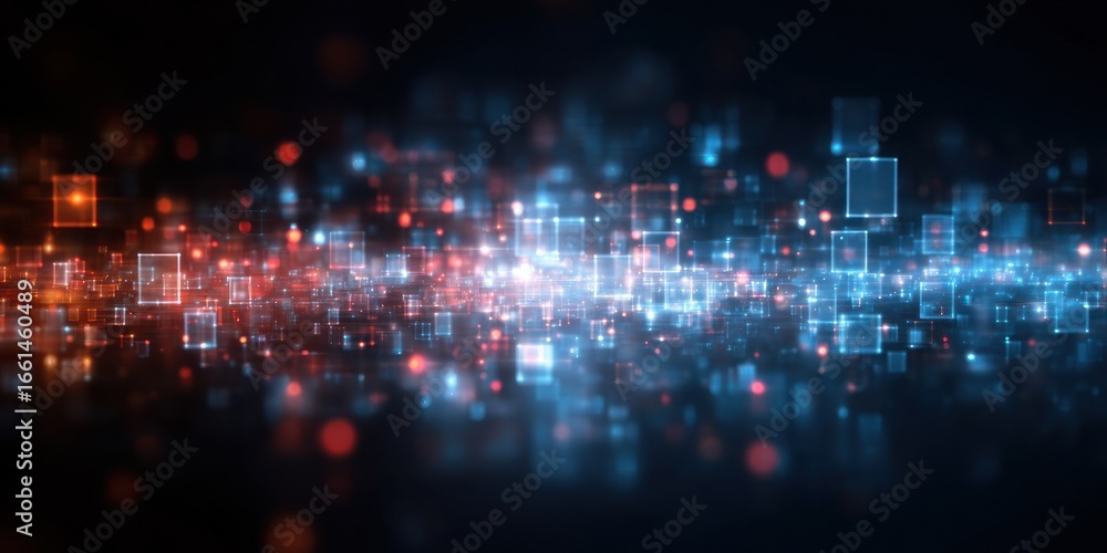 Fototapeta premium Vibrant digital abstraction with glowing squares creating a mesmerizing visual effect at night
