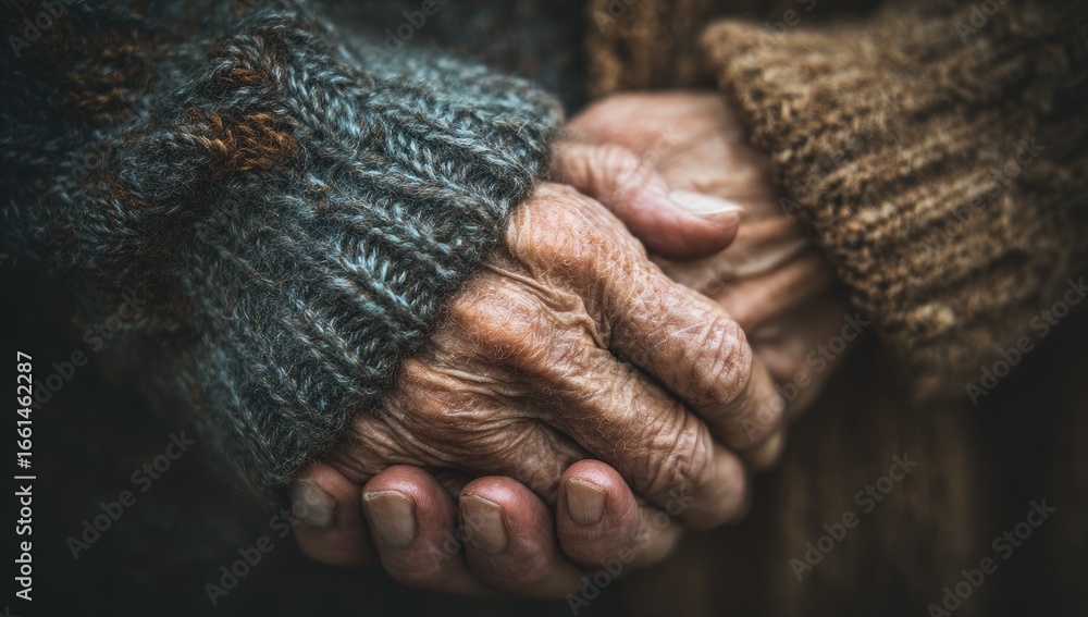 Fototapeta premium Close-up of elderly hands clasped together