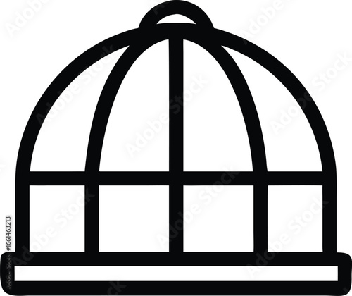 Simple Outline Icon of a Birdcage on a Black Background symbol