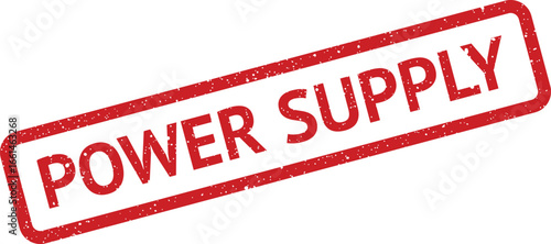Distressed Power Supply stamp with red grungy texture, diagonally positioned for emphasizing industrial applications