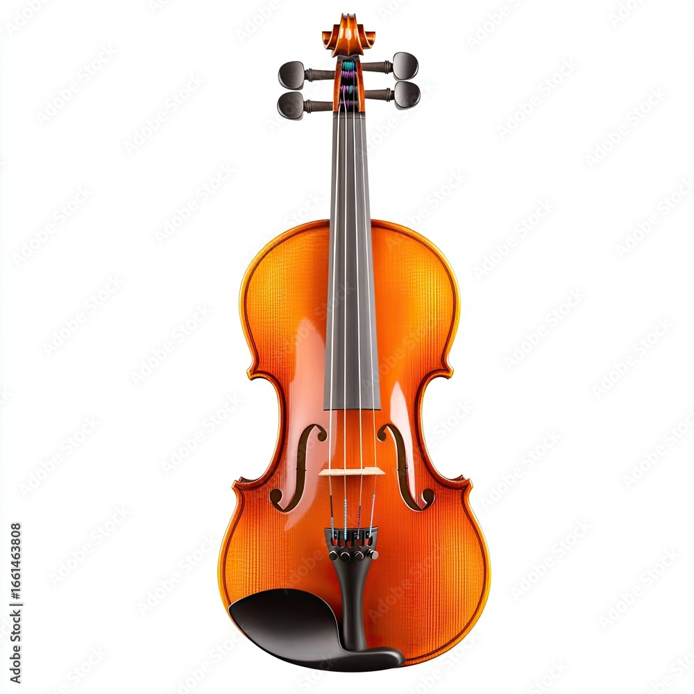 Fototapeta premium Wooden violin, orange-brown, vertical, isolated