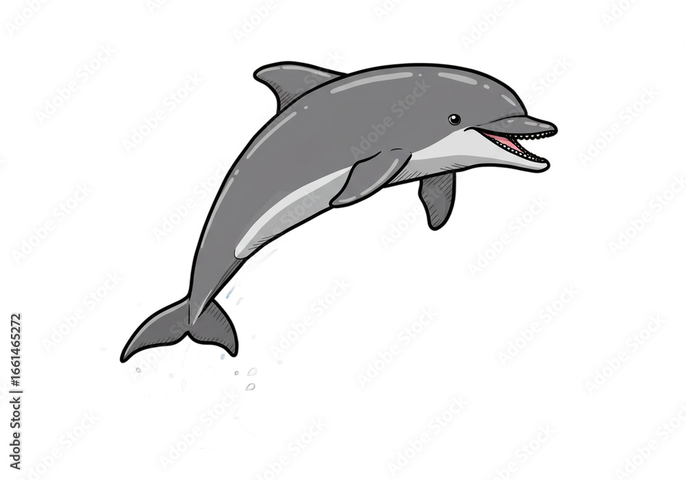 Fototapeta premium Jumping Dolphin Cartoon Illustration on Black Background png, isolated on transparent background
