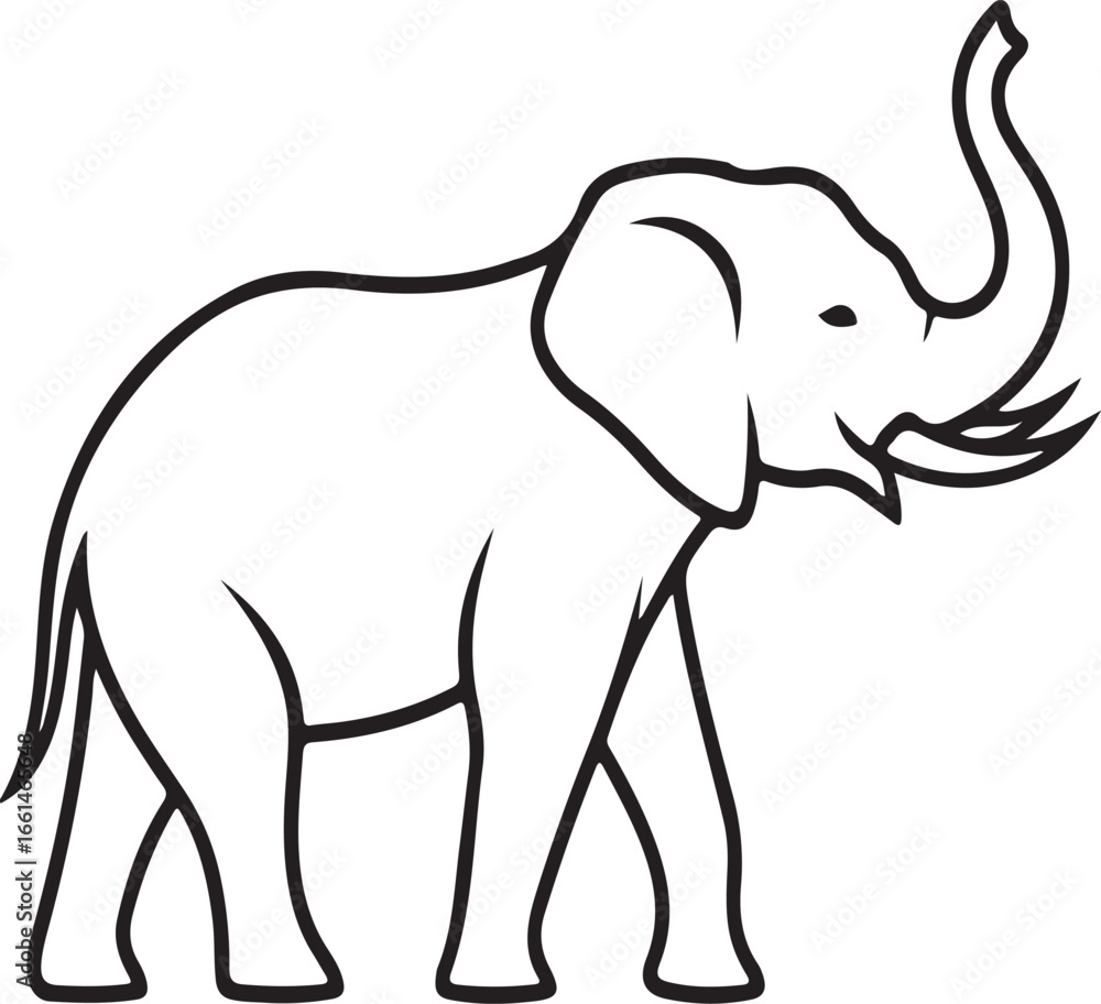Fototapeta premium Outline drawing of an elephant with raised trunk illustration