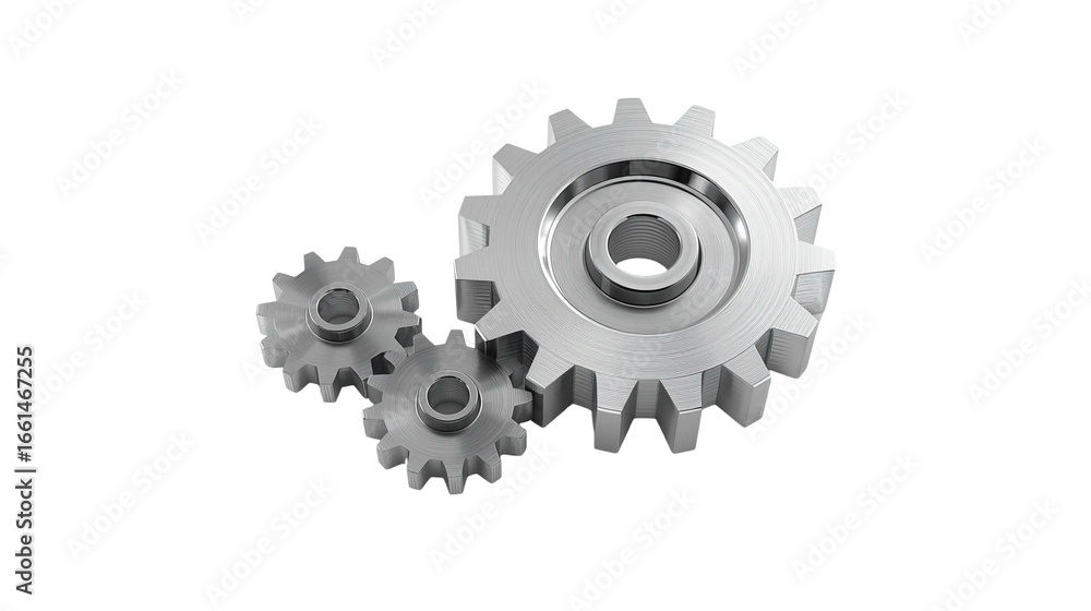 Fototapeta premium Realistic Detailed Silver Gear Mechanism Component Part Industrial Illustration