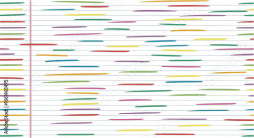 Colorful funky horizontal thin lines seamless pattern. Crayon or pencil drawn lined sheet of paper.
