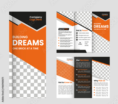 Strong Foundations, Stunning Designs,Professional Construction Brochure,Eye-Catching Tri-Fold Layout,Showcase Your Expertise
