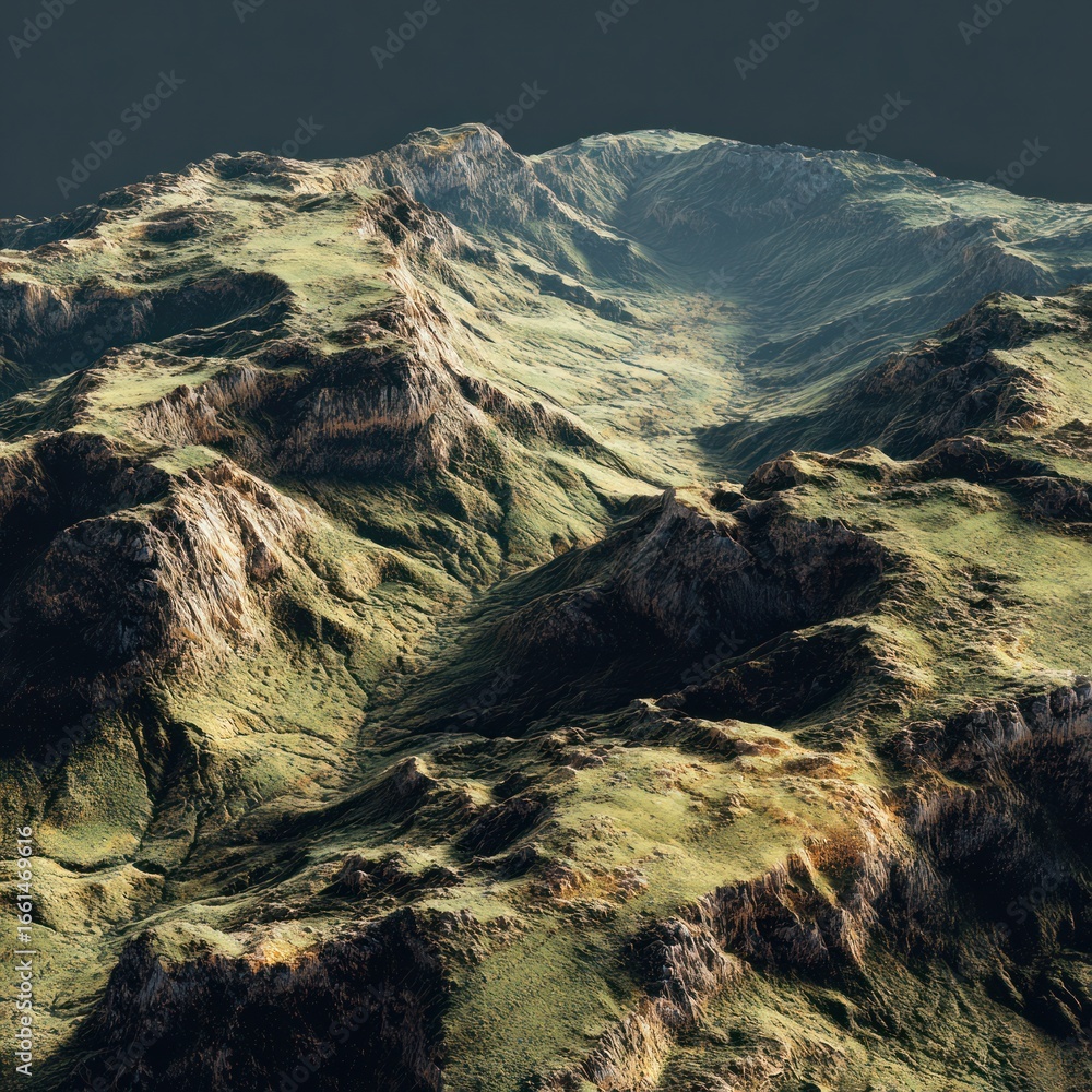 Fototapeta premium 3D mesh of hilly terrain with realistic texture