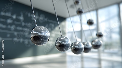Newton's cradle physics pendulum balls momentum conservation science education kinetic energy demonstration motion