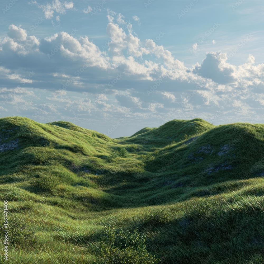 Fototapeta premium 3D model landscape hill scene with grass overlay