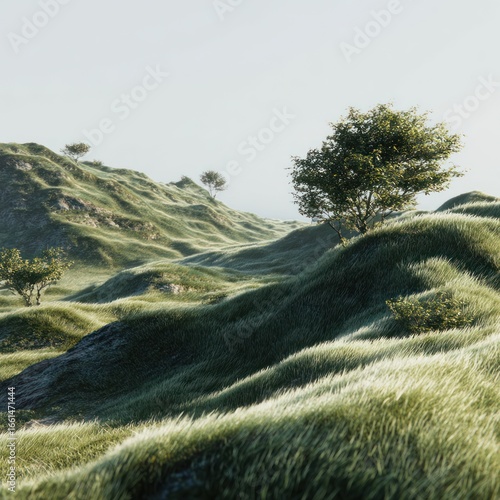 3D model landscape hill scene with grass overlay