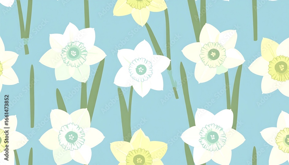 Obraz premium Seamless Pattern of Pastel Daffodils on Blue