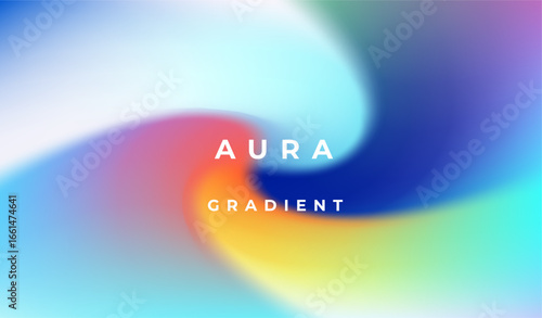 Abstract vector illustration features a modern aura gradient style, with swirling pastel blue, yellow and pink colors blending smoothly to create a dreamy, soothing visual theme.
