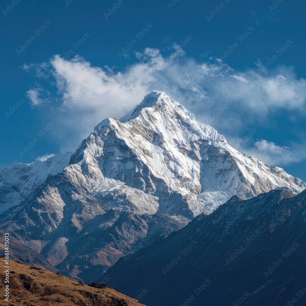 Obraz premium Snowy mountain peak under vibrant blue sky