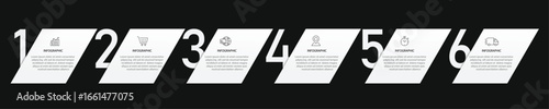 Modern vector flat illustration- Business infographic numbers process template with icons - Timeline designed for business, presentations, web design, diagram with 6 steps with black background