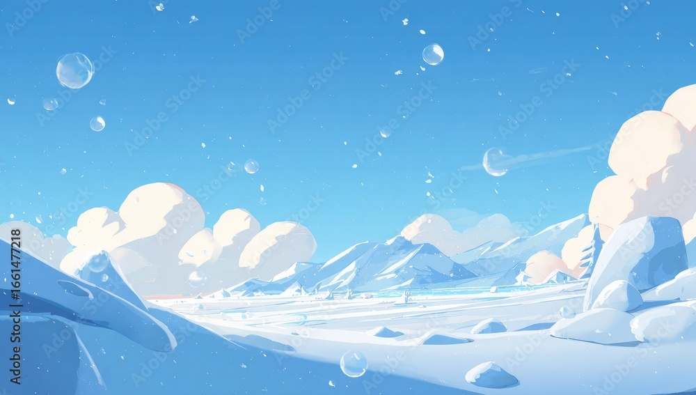 Naklejka premium Winter landscape, soft pastel colors, snowy mountains