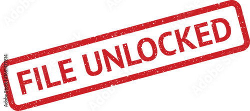 Distressed rectangular file unlocked stamp, for security and access permission concept, isolated