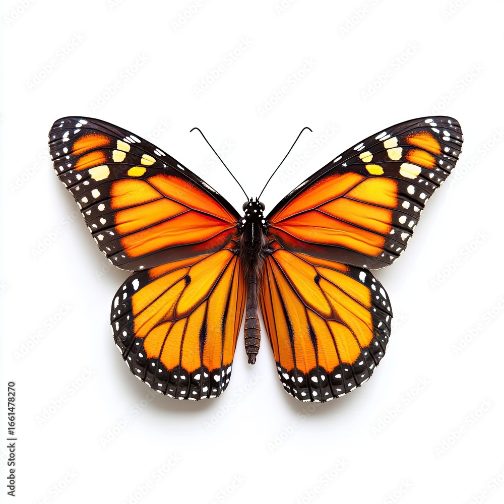 Fototapeta premium Monarch butterfly, orange and black wings,?flat lay