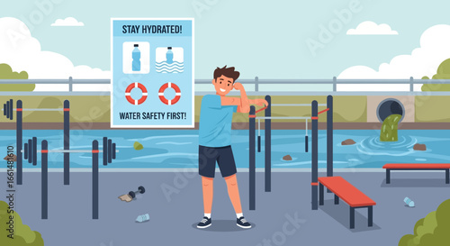 Outdoor fitness and hydration awareness amidst environmental pollution concerns
