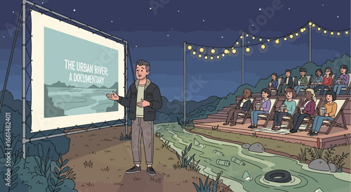 Outdoor screening of 'The Urban River' documentary, raising awareness about ecological concerns