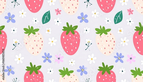 Strawberry Flower Pattern, Seamless Design, Textile