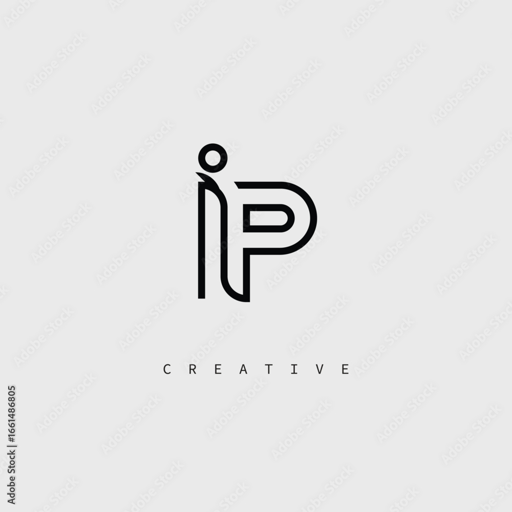IP Creative Letter Logo – Minimal Line Monogram in Black Outline for Modern Branding Identity Design. IP Creative Letter Logo – Minimal Line Monogram in Black Outline for Modern Branding Identity Design.