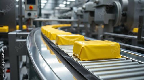 Wallpaper Mural Freshly produced butter packs moving on a conveyor belt in a dairy factory Torontodigital.ca