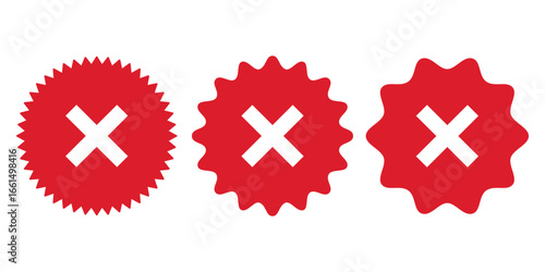Red Cross Mark Badge Vector. Error Denied Icon Set Design