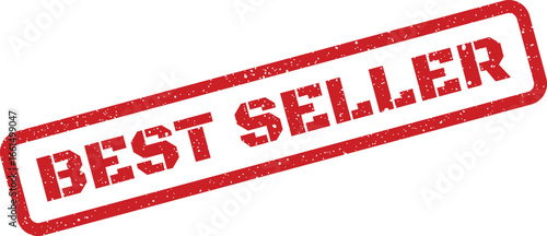 Distressed red best seller stamp design with rectangular border for product promotion artwork