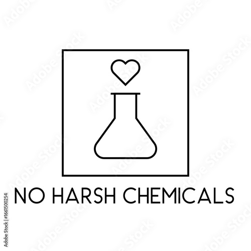 No harsh chemicals eco product badge with laboratory flask and heart