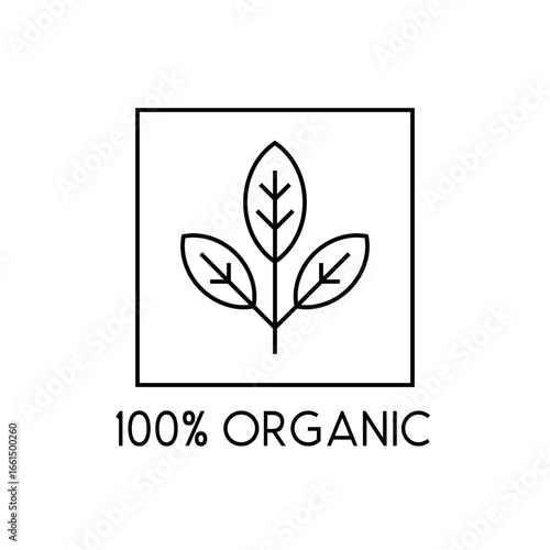 100 percent organic eco product label with three leaf line art