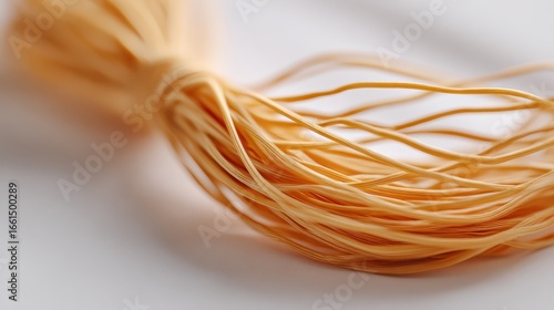 Raffia bundle on white background, natural fiber for crafts and decoration