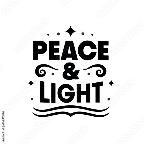 Elegant Black and White Peace and Light Holiday Season Vector Graphic for Christmas and Winter Greetings featuring a Decorative Design