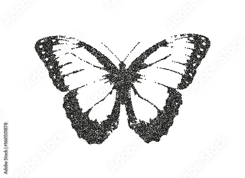 Butterfly with trendy photocopy grain effect. Vintage and grunge stipple effect