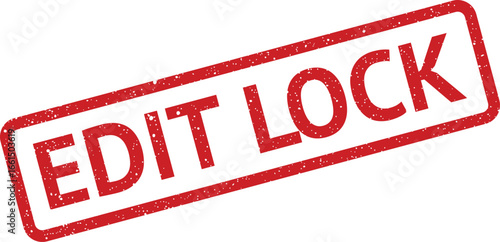Distressed red edit lock stamp effect, rectangular shape with speckled vintage appearance