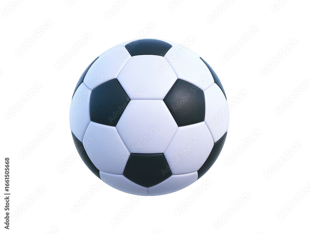 Fototapeta premium Soccer ball with classic black and white pattern isolated on transparency background, sports equipment for football game, simple and clean design, energetic and playful vibe