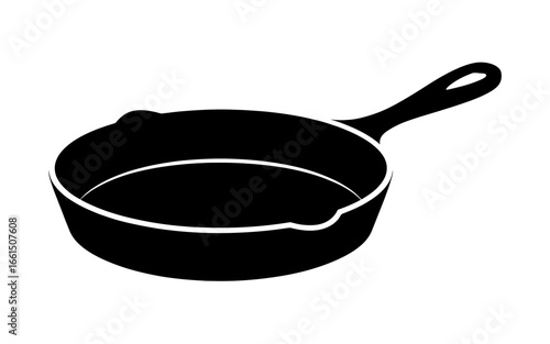 Classic Black Cast Iron Skillet Isolated on White Background Vector Illustration Ideal for Culinary Designs and Recipes Featuring Traditional Cooking