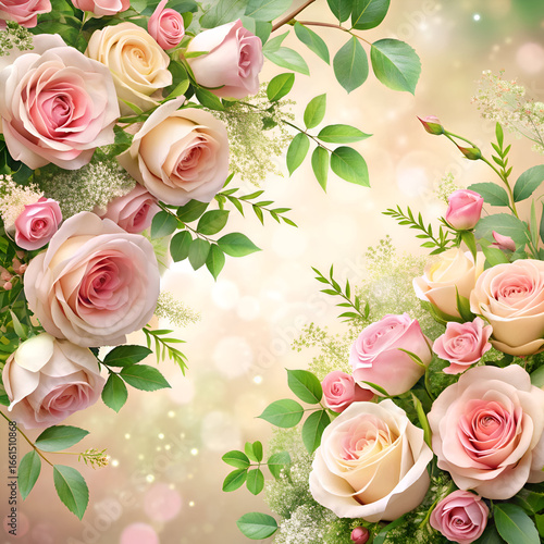 Beautiful Pink Roses Bouquet. Floral Background