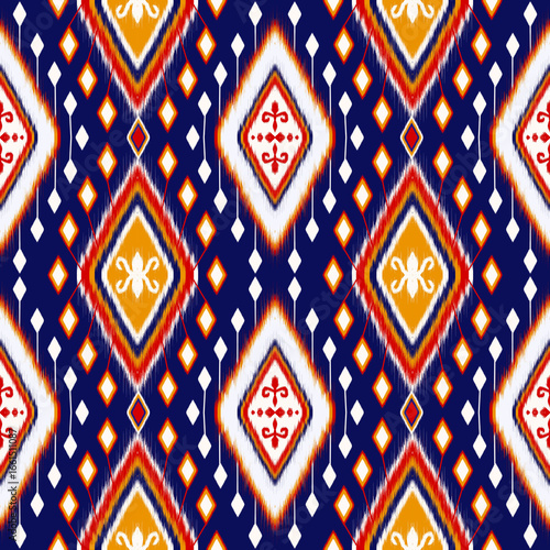 Illustration of colorful abstract geometric Ikat pattern seamless