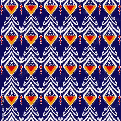 Illustration of colorful abstract geometric Ikat pattern seamless