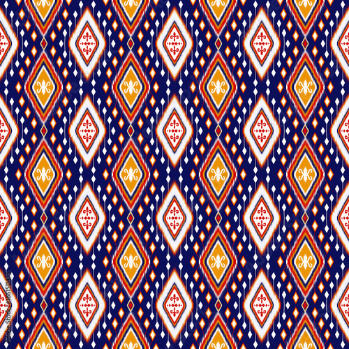 Illustration of colorful abstract geometric Ikat pattern seamless.