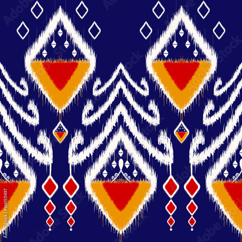 Illustration of hand drawing colorful abstract geometric Ikat pattern seamless