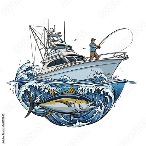 tuna boat fishing illustration logo vector image t shirt