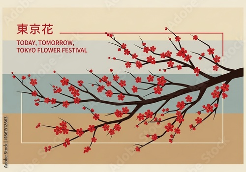 A delicate cherry blossom branch with pink flowers and a bird is a perfect vector illustration for a spring floral design