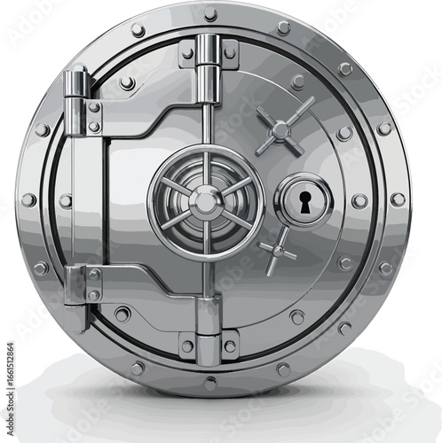 Heavy steel round vault door with metallic bolts symbolizing banking protection and strong security