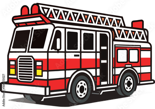 Colorful cartoon fire truck illustration with ladder for children's educational purposes and fun