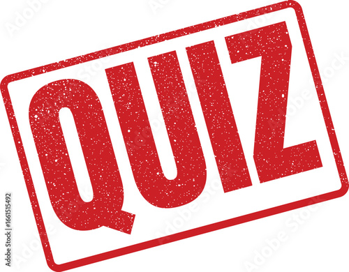 Distressed red quiz stamp angled for educational or evaluation resource design projects needing emphasis